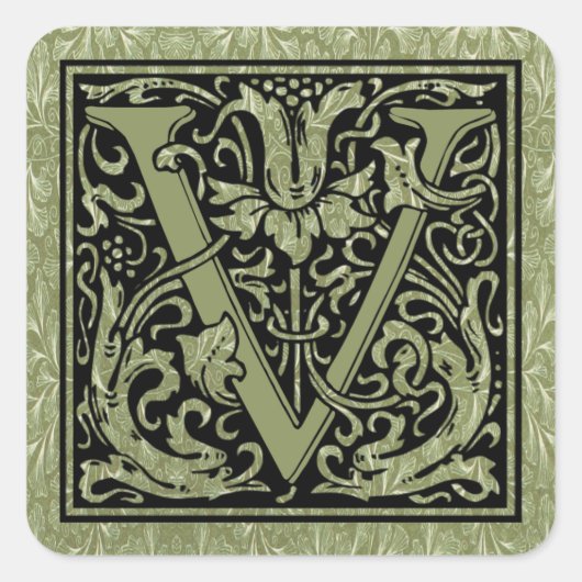 Buchstabe V Monogramm Quadratischer Aufkleber (Vorderseite)