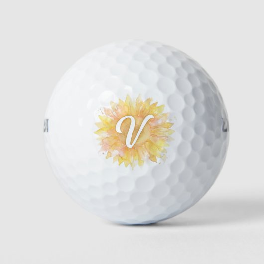 Buchstabe V Sonnenblume Vorname Monogramm Initiale Golfball (Vorderseite)
