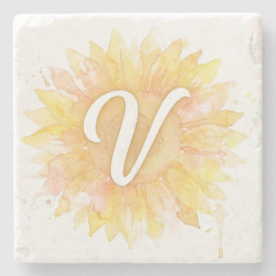 Buchstabe V Sonnenblume Vorname Monogramm Initiale Steinuntersetzer