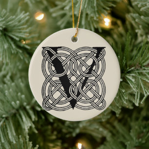 Buchstabe V Vintage Knotentonografie Keramik Ornament