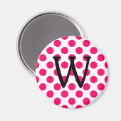 Buchstabe W auf weißen rosa Polka-Punkten Magnet (Vorderseite/Rückseite)