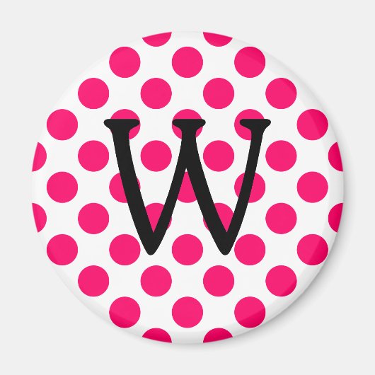Buchstabe W auf weißen rosa Polka-Punkten Magnet (Vorne)