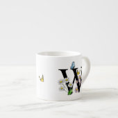 Buchstabe W Florales Schmetterlings-Monogramm Init Espressotasse (Vorderseite Rechts)
