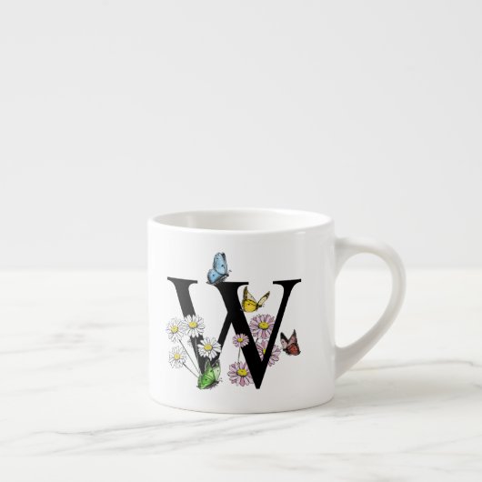 Buchstabe W Florales Schmetterlings-Monogramm Init Espressotasse (Rechts)