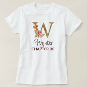 Buchstabe W Gold Monogramm Blush Rosa Rosen Geburt T-Shirt