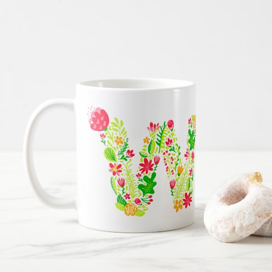 Buchstabe W in Blume Kaffeemaschine Tasse (Mit Donut)