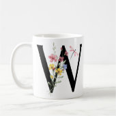 Buchstabe W mit Blumen Kaffeetasse (Links)