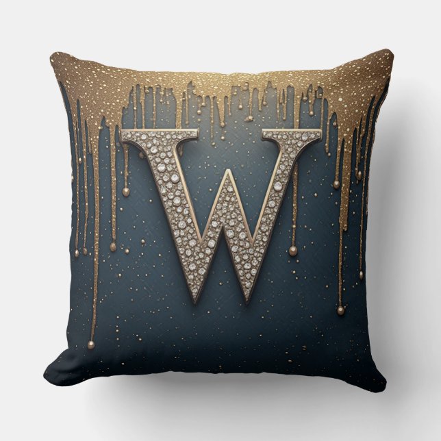 Buchstabe W Monogramm mit Diamanten Perlen Kissen (Vorderseite)