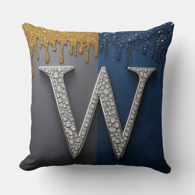 Buchstabe W Monogramm mit Diamanten Perlen Kissen (Vorderseite)