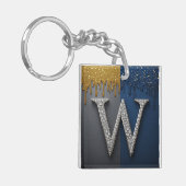 Buchstabe W Monogramm mit Diamanten Perlen Schlüsselanhänger (Vorderseite links)