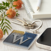 Buchstabe W Monogramm mit Diamanten Perlen Schlüsselanhänger (Vorderseite rechts)