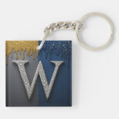 Buchstabe W Monogramm mit Diamanten Perlen Schlüsselanhänger (Rückseite)