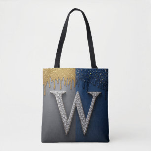 Buchstabe W Monogramm mit Diamanten Perlen Tasche