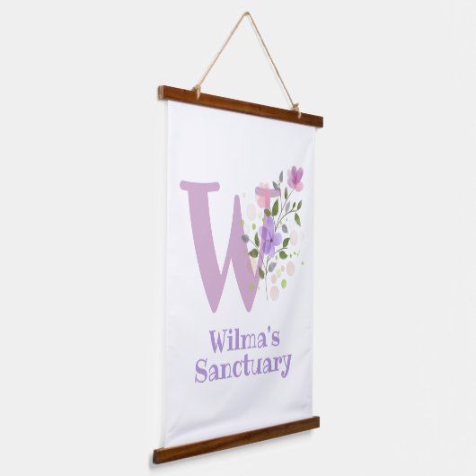 Buchstabe W plus Vorname mit Blumenmuster Wandteppich Mit Holzrahmen (Gewinkelt)