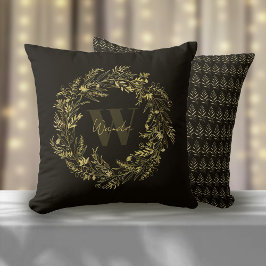 Buchstabe W Warmes Gold Botanisches Monogramm Kissen