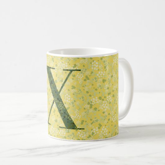 Buchstabe X hellgelbe und dunkelgrüne Freiheit Kaffeetasse (VorderseiteRechts)