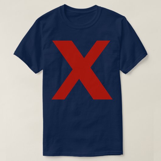 Buchstabe x in der minimalen Typografie des roten  T-Shirt (Design vorne)