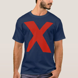 Buchstabe x in der minimalen Typografie des roten  T-Shirt