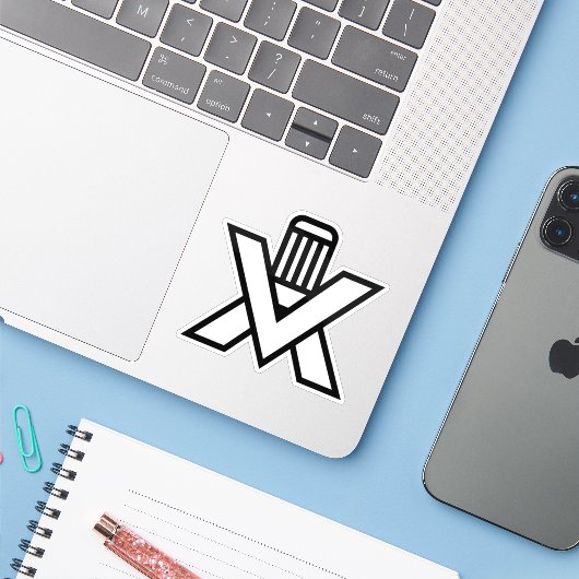 Buchstabe X Monogramm mit Bleistift Aufkleber (Laptop mit iPhone)