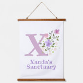 Buchstabe X plus Vorname mit Blumenmuster Wandteppich Mit Holzrahmen (Vorderseite)