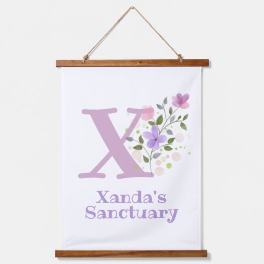 Buchstabe X plus Vorname mit Blumenmuster Wandteppich Mit Holzrahmen (Vorderseite)