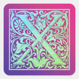 Buchstabe X Vintager Buchstabe Quadratischer Aufkleber