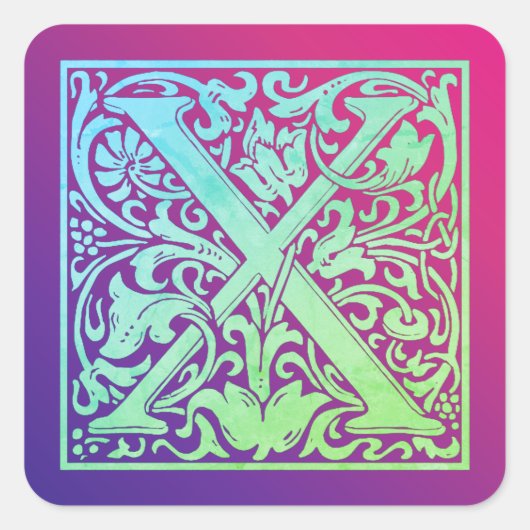 Buchstabe X Vintager Buchstabe Quadratischer Aufkleber (Vorderseite)