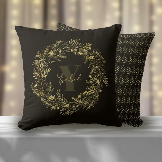 Buchstabe Y Goldener Botanischer Monogramm Kissen