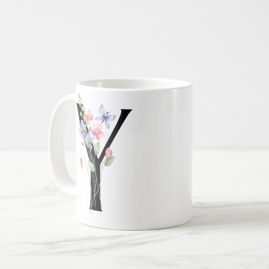 Buchstabe Y mit Blumen Kaffeetasse (Vorderseite Links)