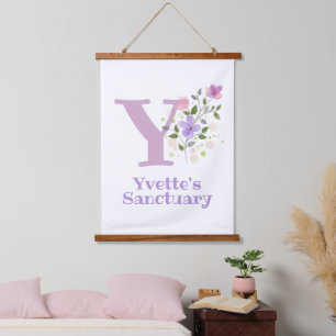 Buchstabe Y plus Vorname mit Blumenmuster Wandteppich Mit Holzrahmen