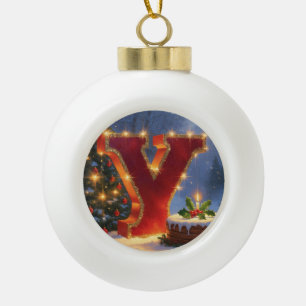 Buchstabe Y Weihnachten Jul Fest Personalisierter  Keramik Kugel-Ornament