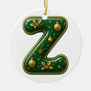 Buchstabe Z Grün Gold Kugel Weihnachtsmonogramm Keramik Ornament