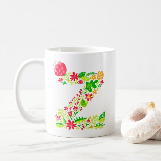 Buchstabe z in Blume Kaffeemaschine Tasse (Mit Donut)