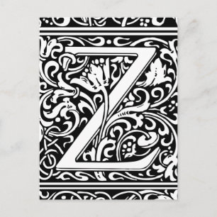 Buchstabe Z Mittelalterliche Monogramm-Kunst Nouve Postkarte