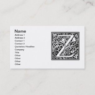 Buchstabe Z Mittelalterliche Monogramm-Kunst Nouve Visitenkarte