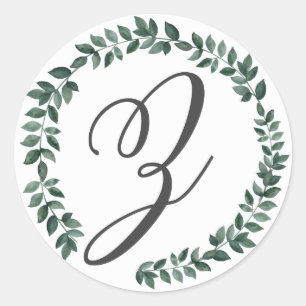 Buchstabe Z Monogramm Minimalistischer Botanischer Runder Aufkleber
