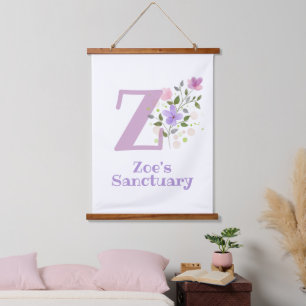 Buchstabe Z plus Vorname mit floralem Design Wandteppich Mit Holzrahmen