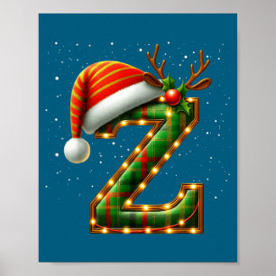 Buchstabe Z Weihnachten Kariert Santa Hut Monogram Poster