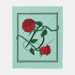 Buchstaben B Monogramm mit roten Rosen Hellgrün Fleecedecke