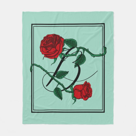 Buchstaben B Monogramm mit roten Rosen Hellgrün Fleecedecke (Vorderseite)
