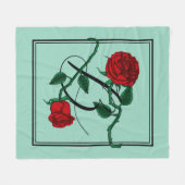 Buchstaben B Monogramm mit roten Rosen Hellgrün Fleecedecke (Vorderseite (Horizontal))