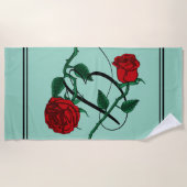 Buchstaben B Monogramm mit roten Rosen Hellgrün Strandtuch (Vorderseite)