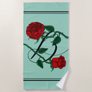 Buchstaben B Monogramm mit roten Rosen Hellgrün Strandtuch