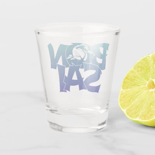 Buchstaben "BONSAI" mit Bonsai-Baum-Shotglas Schnapsglas (Rückseite)