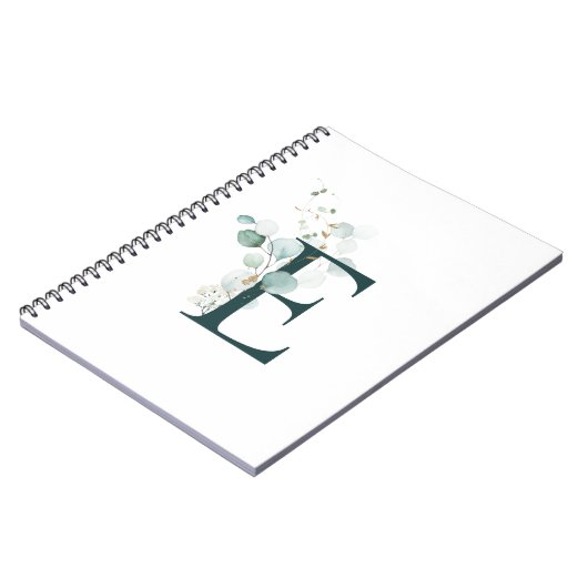 Buchstaben E Eukalyptus und Gold Mit Monogramm Notizblock (Linke Seite)