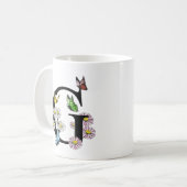 Buchstaben G Botanisches Farbenschmetterlingsmonog Kaffeetasse (Vorderseite Links)