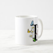 Buchstaben I Botanisches Farbenschmetterlingsmonog Kaffeetasse (VorderseiteRechts)