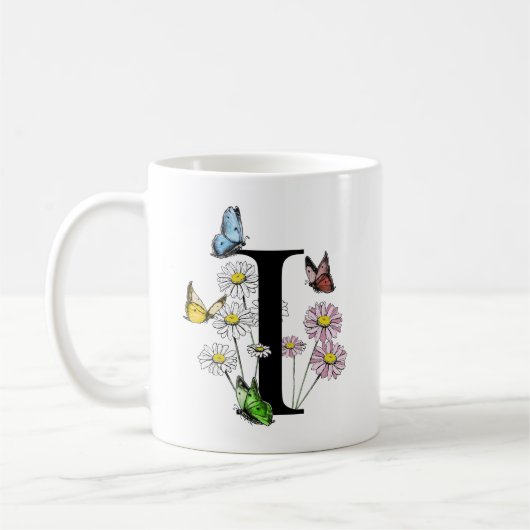 Buchstaben I Botanisches Farbenschmetterlingsmonog Kaffeetasse (Links)
