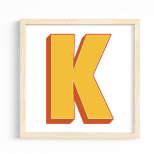 Buchstaben-Kunstposter, K-Monogramm, fette Type In Poster