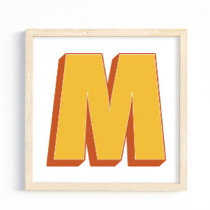 Buchstaben-Kunstposter, M-Monogramm, fette Type In Poster